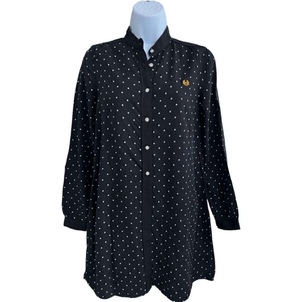 FREDPERRY Ladies Diamond Print Shirt Color Black Size 4